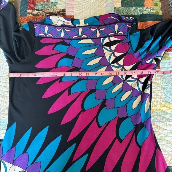 DONNA MORGAN Dress Knee Length Boat Neck Stretchy 3/4 Sleeve Colorful Women's 14 - Picture 6 of 7